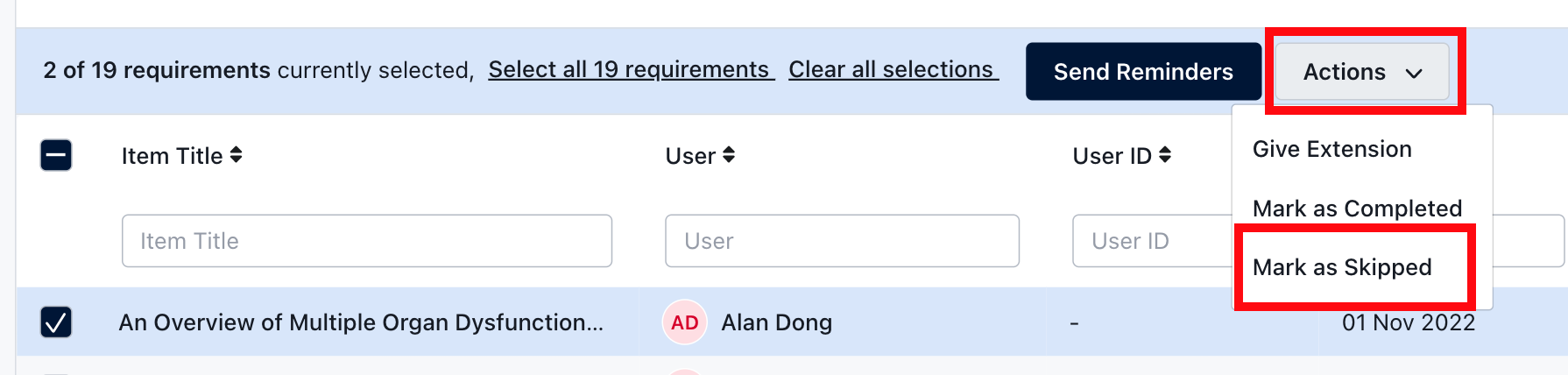 mark compliance requirements as completed Images High... Mark compliance requirements as skipped