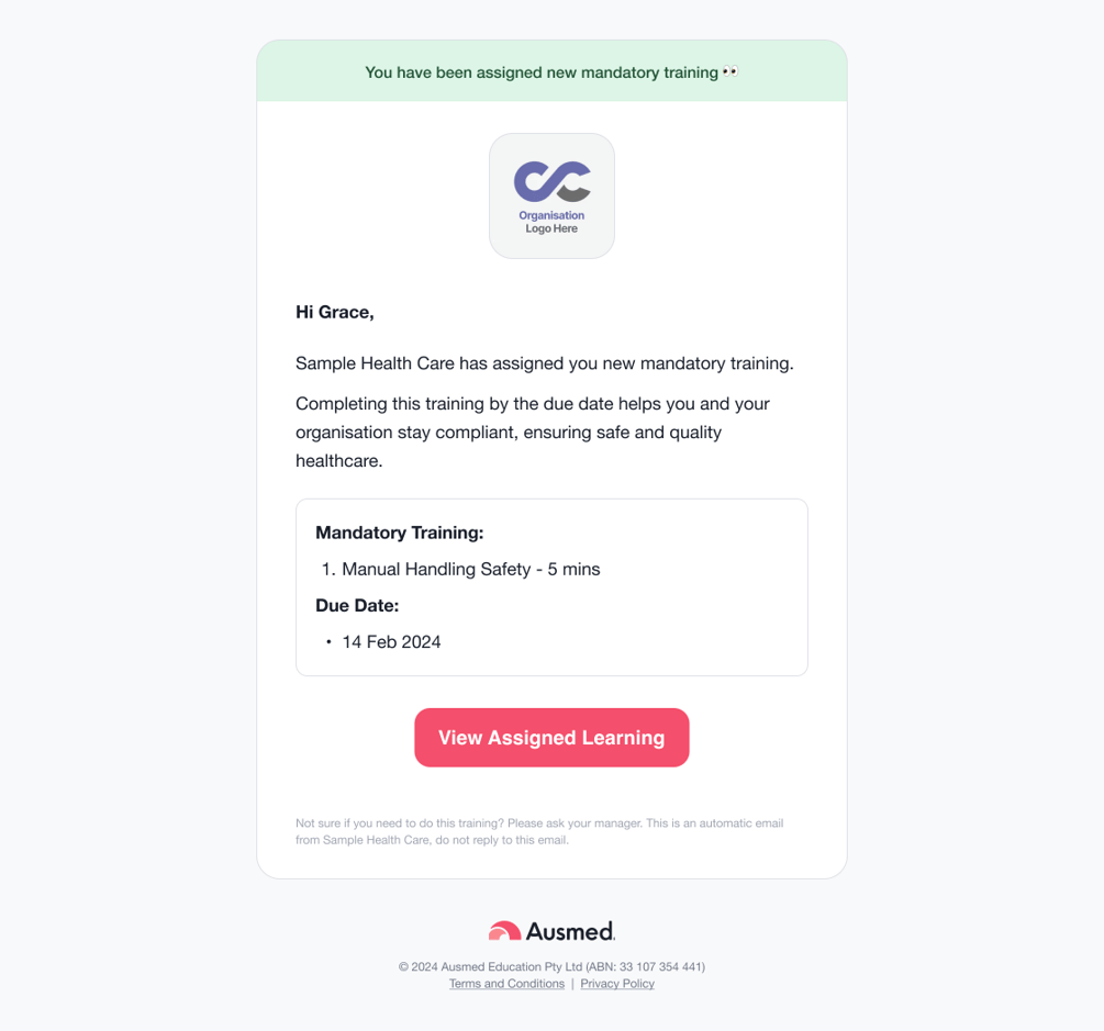 Mandatory Training Email Examples Notifications about mandatory training