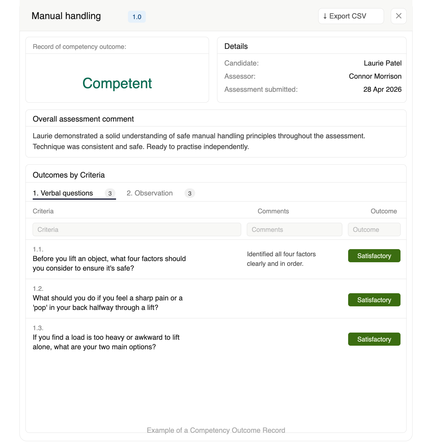 Understand competency outcome records